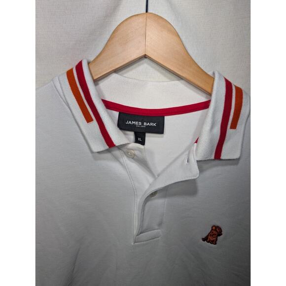 James Bark Mens Long Sleeve White Collared Polo Sz XL Pima Cotton Logo Jetsetter - Picture 3 of 7